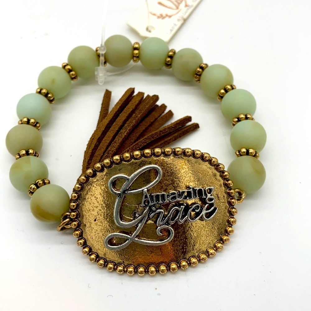 Amazing Grace Mint Beaded Stretch Bracelet NWT